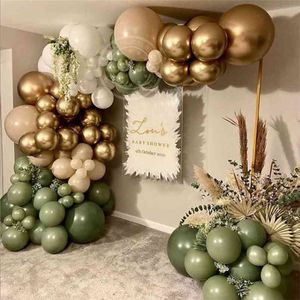 102 sztuk Avocado Green Balloons Garland Arch Kit Retro Green Metal Gold Latex Globs Baby Shower Kids Birthday Party Decoration 210719