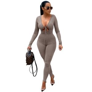 Pajaciki Kombinezon dla kobiet Solidny kolor Z Długim rękawem Sexy Onesie Bodycon Trening Body Workout Romper Lounge