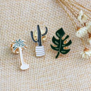 Pins, Brooches 3 Pcs/set Simple Cartoon Green Cactus Palm Leaves Plant Tree Enamel Brooch Pins Badges Clothes Hat Decoration Pin For Men Wom
