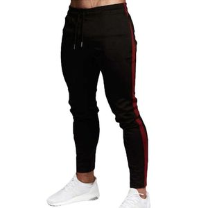 Mens byxor Skinny Elastic Waist Jogging Striped Side Sport Män Kläder Sweatpants Tracksuit Bottom Joggers Men Byxor Y0811