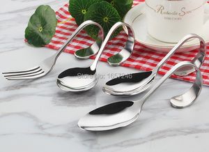 Stainless Steel Curved Handle Spoon Fork Tableware Silver Tea Coffee Spoon Mixer Flatware Kitchen Accessories