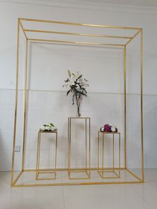 Arco do retângulo de ouro brilhante com plinths boas-vindas placa de sinal decoração de casamento Pérgola flor balão backdrops stand metal quadro festa casa diy fundos