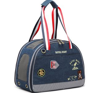 Personlighet Fashion Dog Carrier Denim Puppy Handväska Handväska Katt Tote Bag Djur Valise Travel Vandring Shopping Blå