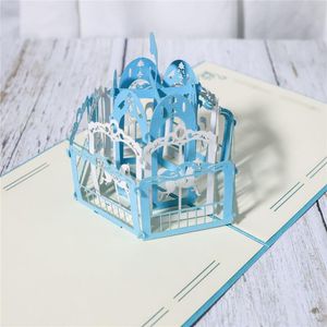 Grußkarten 3D-Rosa-Blau-Geburtstags-Dankeschön-Postkarten Vintage-Papier Kirigami Up Lasergeschnittenes Karussell