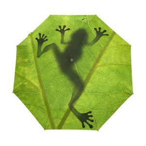 クリエイティブフロッグプリント子供傘自動3折り緑色レインレインレイン女性日焼け止めアンチUVブランドParasol 210721