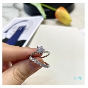 Solitaire Laboratório Diamante Promessa Anel Sets 100% Real 925 Esterlina Prata Noivado Anéis de Banda de Noivado para Mulheres Bridal Jóias Y1124