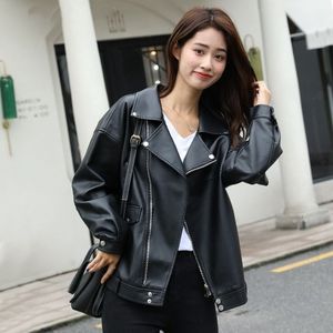 EBAIHUI Faux Leather Jacket Woman Casual PU Loose Motorcycle Black Coat Lapel Loose Ladies White Casual Outerwear