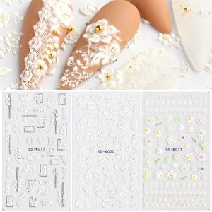 1Sheet White Embossed Flower Lace nail Sticker 5D Floral Wedding Nails Art Design Butterfly Manicure Decals