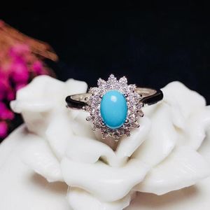 Cluster Rings Gift Natural Real Turquoise Ring 925 Sterling Silver Fine Jewelry And