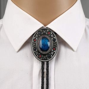 Handmade Southwest Totem Aquamarine Western Cowboy Bolo krawat do koszuli krawat metalowy naszyjnik biżuteria