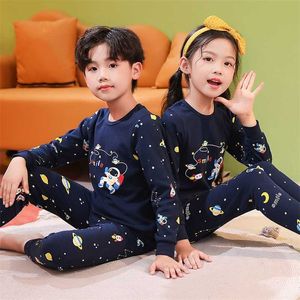 100% Cotton Children's Pajamas Astronaut for Teens 4 6 8 12Years Winter Boys Clothes Long Sleeve Baby Girl Clothing Sets 211130