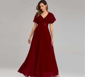 Abiye Xucthhc Zarif V Yaka Ruffles Şifon Örgün Akşam elbise Robe Vestidos De Fiesta Elbise Düğün Parti için 210719