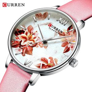 Curren Lederarmbanduhren Damen Quarzuhr Schöne rosa Armbanduhren Damenuhr Weibliches Modedesign Charmante Uhr Q0524