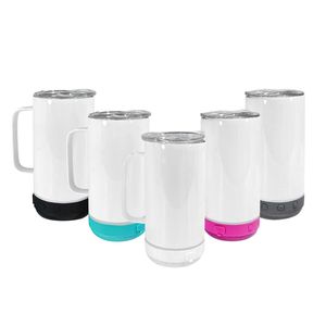 Wholesale! Sublimation Speakers 14oz White Blank Music Tumblers With White Gray Green Pink Black Bottom Chargeable Stainless Steel Water Bottles Cups A12
