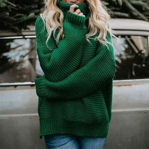 Женщины пуловер черепаха шеи осень зима одежда теплый вязаный негабаритная водолазка свитер для женских зеленых топов женщины 210806