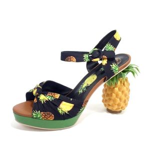 Novità alla moda Décolleté con tacco ananas Sexy Sandali in pelle con punta aperta Sandali da festa per donna Scarpe con plateau Sandali da ragazza rosa