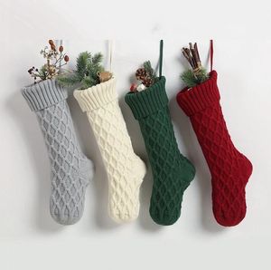 Домашние рождественские сумки вязаные носки красный зеленый белый серый вязание чулок Рождественская елка висит подарок носки рождественские вечеринки конфеты чулки