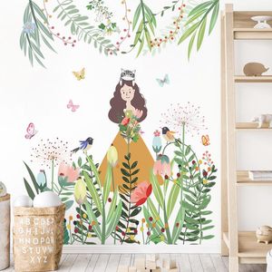 Стены наклейки маленькая свежая девушка цветы идут детская комната детская спальня живые украшения дома искусство самоклеящийся бумага