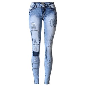 Logami Ripplate dżinsy dla kobiet Holes Skinny Slim Femme Kobiet Elastyczne Patchwork Pantalones Vaqueros Mujer 210922