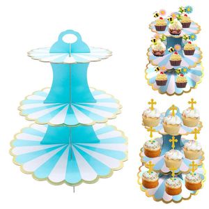 レイヤーケーキスタンドの使い捨て可能食器紙のタワー誕生日パーティーの結婚式の赤ちゃんバプテスマの装飾その他のお祝い用品