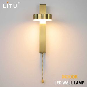 Led indoor wall lamps switch stair light fixture nordic sconces home deco glod led luminaire bedroom 210724