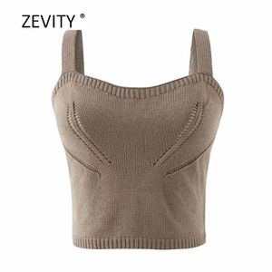 Kobiety Moda Solid Color Hollow Out Knitting Sling Sweter Kobieta Casual Slim Spaghetti Pasek Chic Topy S308 210420