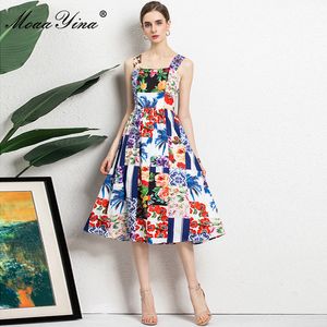 Летние взлетно-посадочные полосы богемные каникулы платье для отдыха женщин спагетти ремешок цветочный принт элегантный MIDI 210524
