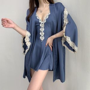 Wholesale thin nightdress for sale - Group buy Women s Sleepwear Sexy Robe Set Women Rayon Two Pieces Suit With Suspender Nightdress Summer Thin Kimono Bathrobe Gown Lounge Lingerie