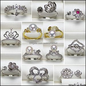 Configurações de jóias Anel de pérolas Zircon Solid 925 Sier 18 estilos para mulheres Anéis de montagem Tamanho ajustável DIY Grupo de presente 2021 6OGXZ