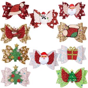 2021 Bonito 3 polegadas Girls Grampos de Cabelo de Natal Arco Elk Lantejoulas Santa Claus Caixa de Presente Chapéu Barrettes Hairbow Hairpin Hairpin Cabeça de Cabelo Acessórios