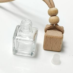 Car Ornaments Essential Oils Diffusers Fragrance Bottles Perfume Bottle Pendant Square Empty Glass Beech Wooden Lid Hanging CCD7957