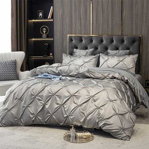 Szczypta Pleat Kwiat Pościel Zestaw Prestiżowy Kołdra Pokrywa Jakość Łóżko Osłona Zestaw Letni Łóżko Zestaw do Home Przyjazny Skóry Duvet Cover 211203