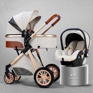 Multi-functional 3 In 1 Baby Stroller With Car Seat High Landscape Can Sit Reclining Light Folding Two-way Design Pram Strollers#