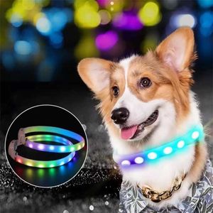 USB Rechargeable Pet Dog LED Glowing Collar Luminous Flashing Necklace Outdoor Walking Night Safety Supplies 211022