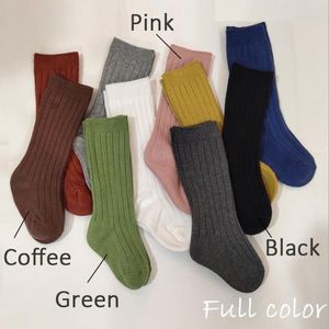 Baby Socks Girls Knee High Long Footsocks Soft Cotton Stripe Socks Newborn Boys Solid Casual Strumpor 16 Färger