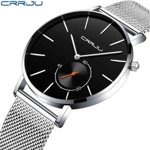 Män Watch Crrju Unik Design Svart Casual Quartz Klockor Män Lyx Business Fashion Simple Wristwatch Relogio Masculino 210517