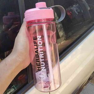 6color herbalife 병 24fit 밀크 쉐이크 물 병 1000ml 밀 짚 병 스포츠 병 플라스틱 공간 병 주전자 210409