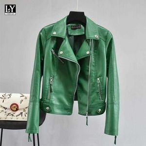 Ly Varey Lin Spring Autumn Women Biker Jacket PU Faux Soft Leather Motorcycle Zipper Streetwear Multicolor Female Coats 210526