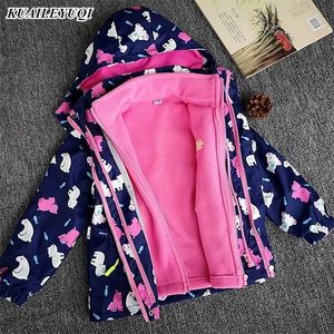 Children Polar Fleece Jacket baby boy Girl Sport Kids Coat 2pcs Hooded Waterproof Windbreaker clothing Autumn Winter clothes 211011