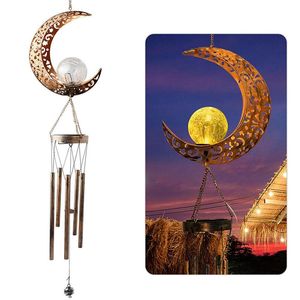 Lâmpadas solares LED ferro de ferro chime luz estrela moon forma solar jardim à prova d 'água luzes de suspensão bateria jarda decoração lâmpada