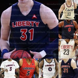 Custom Liberty Flames Basketball Jerseys 1 Caleb Homesley 2 Darius McGhee 31 Scottie James 0 Myo Baxter-Bell