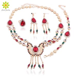 African Costume Jewelry Set Gold Color Crystal Jewelry Sets Fashion Necklace Earrings Bracelet Ring Set for Women Wedding H1022