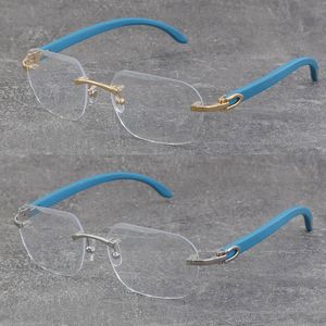 Yeni Tasarım Mavi Ahşap Çerçevesiz Metal Çerçeveler Kare Optik Moda Gözlükler 18K Altın Klasik Stiller Çerçeve 3524012 Kadın Gözlükleri Elmas kesim Lens Gözlük Boyut: 58