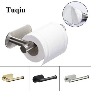 Toilet Paper Holder Nail Free Kitchen Roll Brushed Gold Stainless Steel Bathroom tissue Tissue rack holders 210720