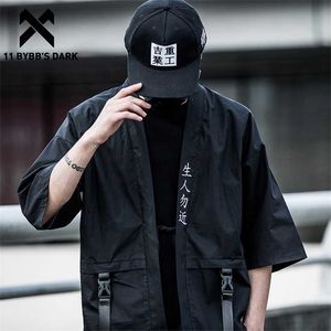 11 BYBB'S DARK Harajuku Offene Stichjacken Männer Hip Hop Dünne Mäntel Bänder Japanischer Stil Männlich Sieben-Cent-Ärmel Streetwear 211110