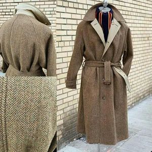 Classic Custom Made Men Overcoat Tuxedos Ullblandning Tweed Blazer Long Wide Lapel Jacket Suit for Wedding Coat 2022