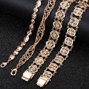 5 styles Women Men Girl 585 Rose Gold Bracelet Bangle Fashion Cut Out Carved Flower Heart Oval Wristband Chains Bracelets CBM04