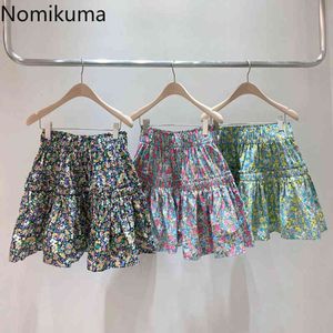 Nomikuma Frühling Sommer Korean Floral Röcke Stretch Hohe Taille Rüschen A-line Mini Frauen Rock Faldas Mujer Moda Neue 6F967 210427