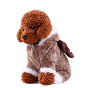 ドッグアパレル暖かい素敵なペットパーカー服コーラルフリース子犬コート4本足デザインエルククリスマスコスプレコスチューム