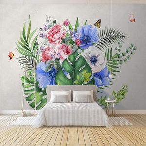 Wallpapers Custom Size Nordic Flower Plant 3D Wall Paper Living Room Home Decor Mural Bedroom TV Background Floral Self-adhesive Wallpaper